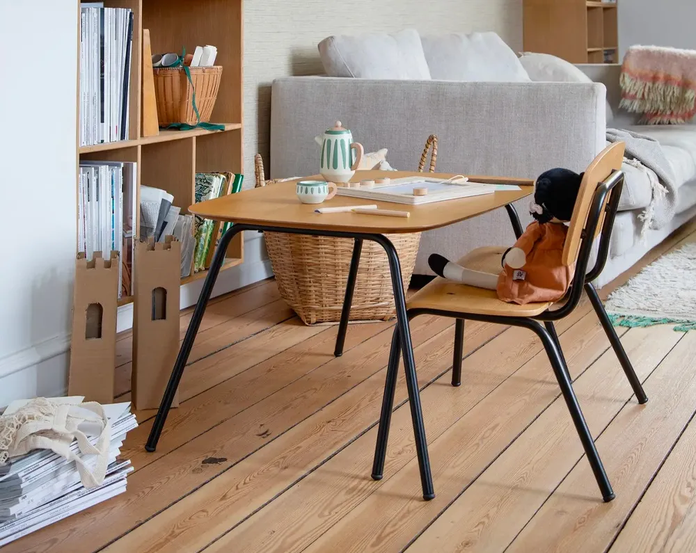 The new Oakee collection from Sebra: children's tables, chairs and benches.